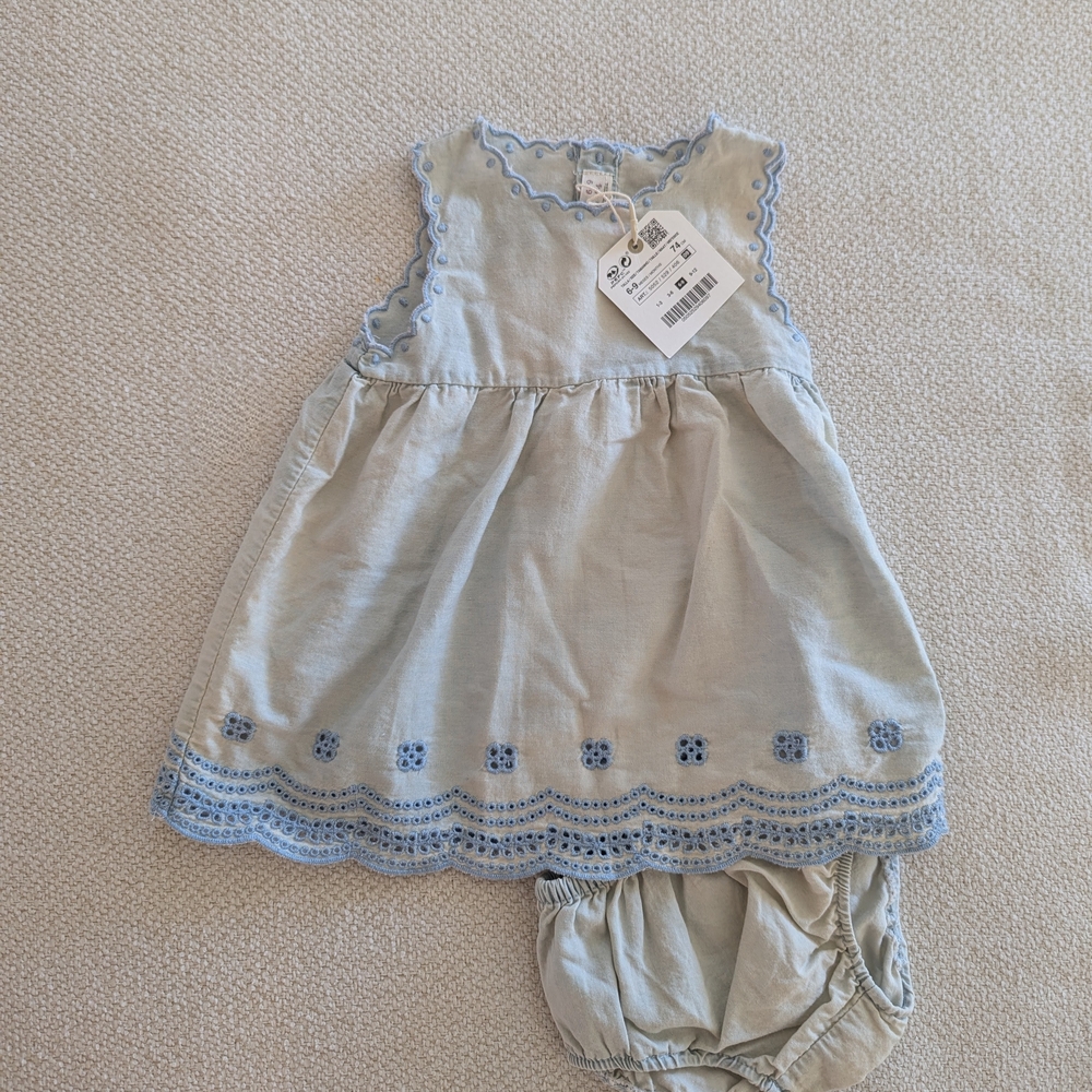 Zara Gray Dress with Blue Embroidery